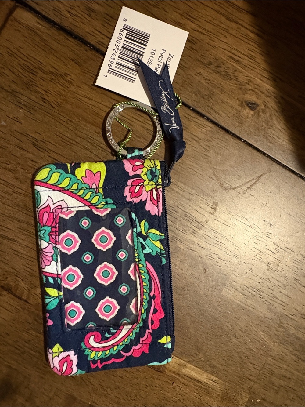 Vera Bradley Navy Floral Zip ID Case with Pink & Green Accents